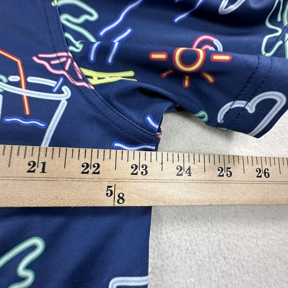 Chubbies Polo Shirt Mens Large Navy Tropical Flamingo Palm Trees Drinks Stretch - Picture 7 of 9